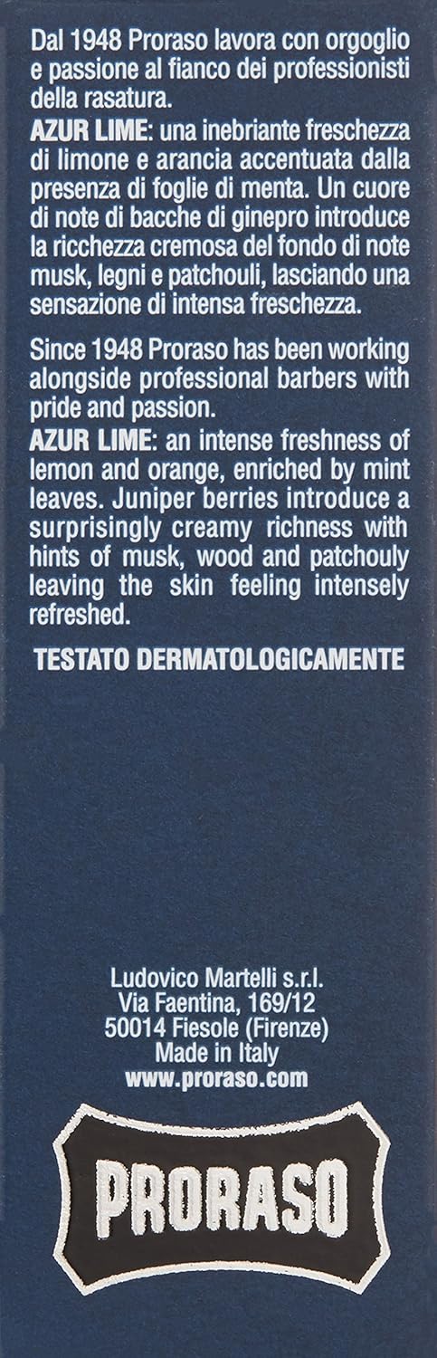 Proraso Azur Lime Cologne - Fresh Citrus Eau de Cologne for Men | Mint, Lemon, Orange & Musk - 3.4oz
