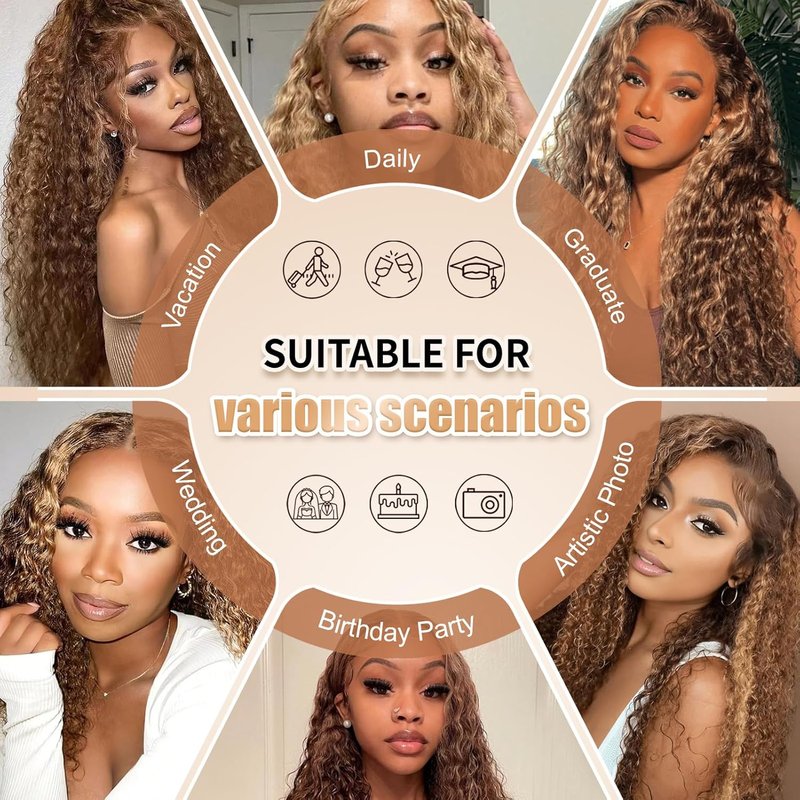 Honey Blonde Deep Wave Human Hair Bundles - 100% Brazilian Virgin Hair | 3 Bundles (16, 18, 20 Inches)