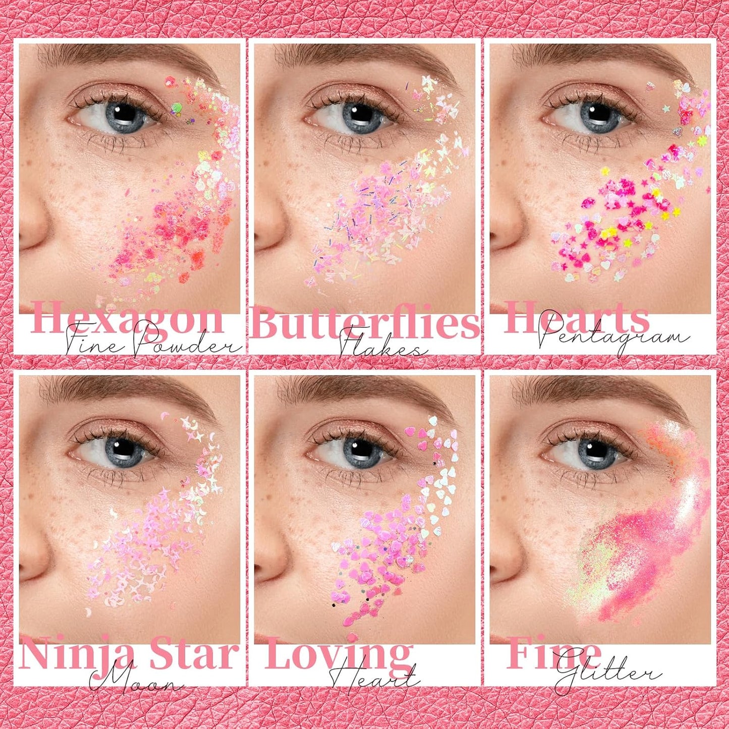 Teenitor Face Glitter Body Glitter, Clear White Body Glitter Gel, Hair Glitter Gel, 6 Shapes Rave Glitter, Mermaid Sequins Makeup Glitters Face Paint, Chunky Sparkling Glitter Gel for Women