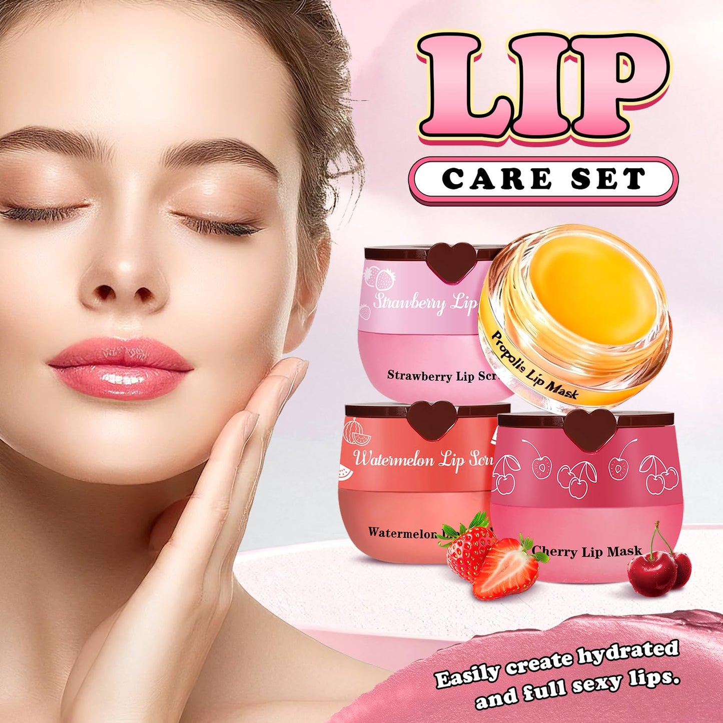 UAOE 4PCS Lip Scrub and Mask Set,Reduce Fine Lines Lips Care Set