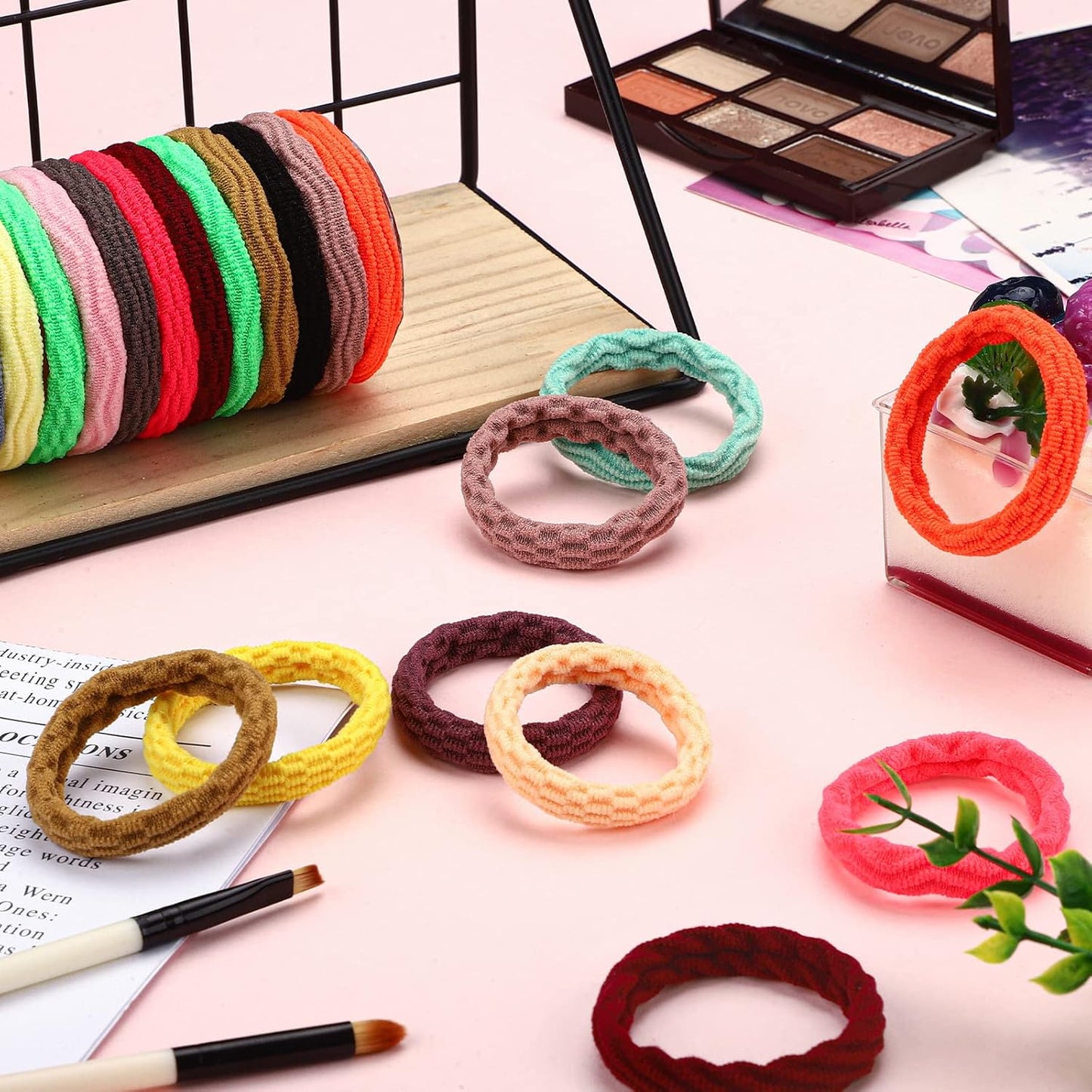 Seamless Hair Ties - 60 Cotton No-Crease Ponytail Holders for Thick Curly Hair