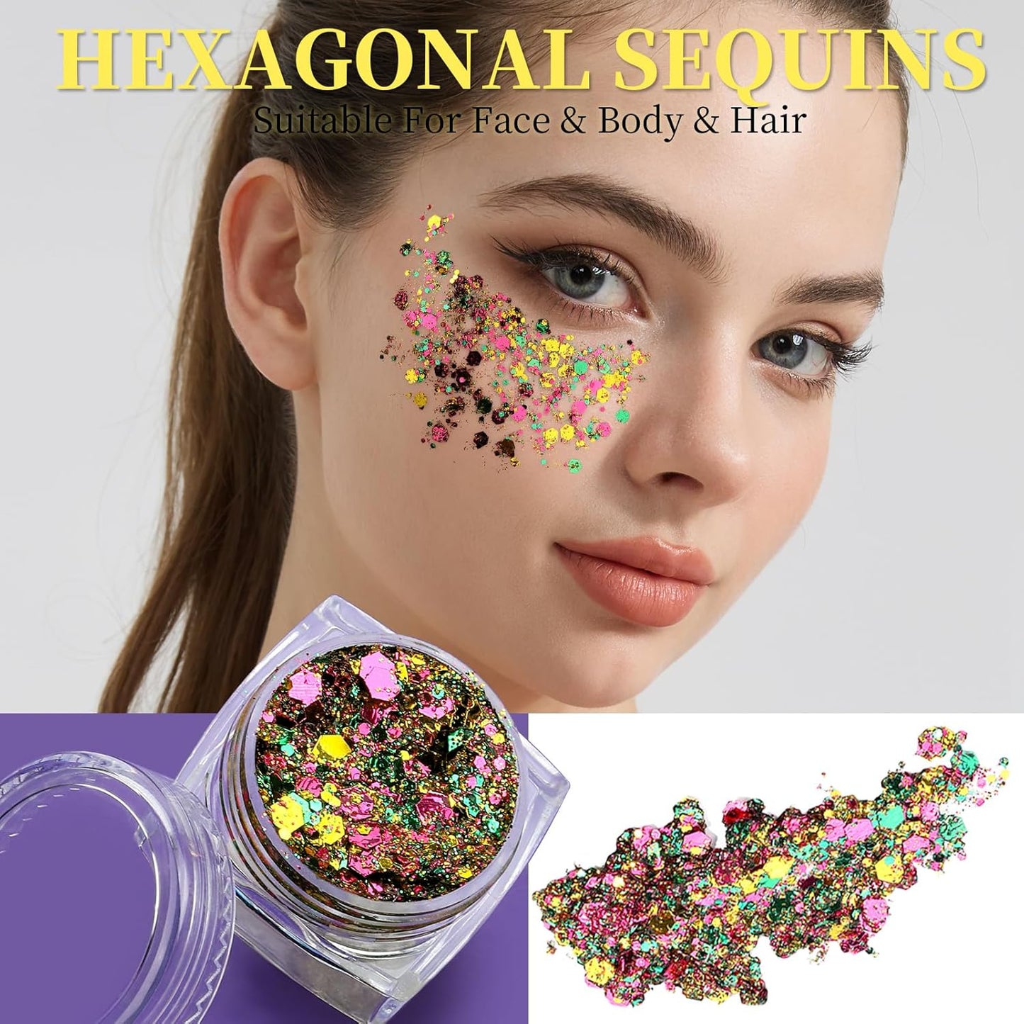 Teenitor 6 Colors Glow in The Dark Glitter Gel, Face Glitter Gel, Body Glitter Hair Glitter for Halloween Makeup UV Black Light Party Cheer Raves Festivals