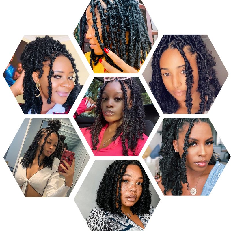 GUOHUI Butterfly Locs Crochet Hair 18 Inch Natural Black 6 Packs All Handmade Pre Looped Soft Distressed Faux Locs Braids for Women Kids (18", 1B)
