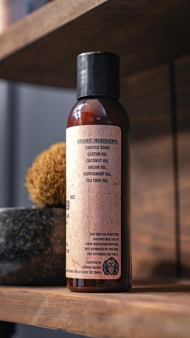 Johnny Slicks Organic Hand Whipped Beard Wash - Supports Beard & Skin Health - Tea Tree, Peppermint & Coconut Oil - Multi-Use Formula - Rugged Scent - 8 oz