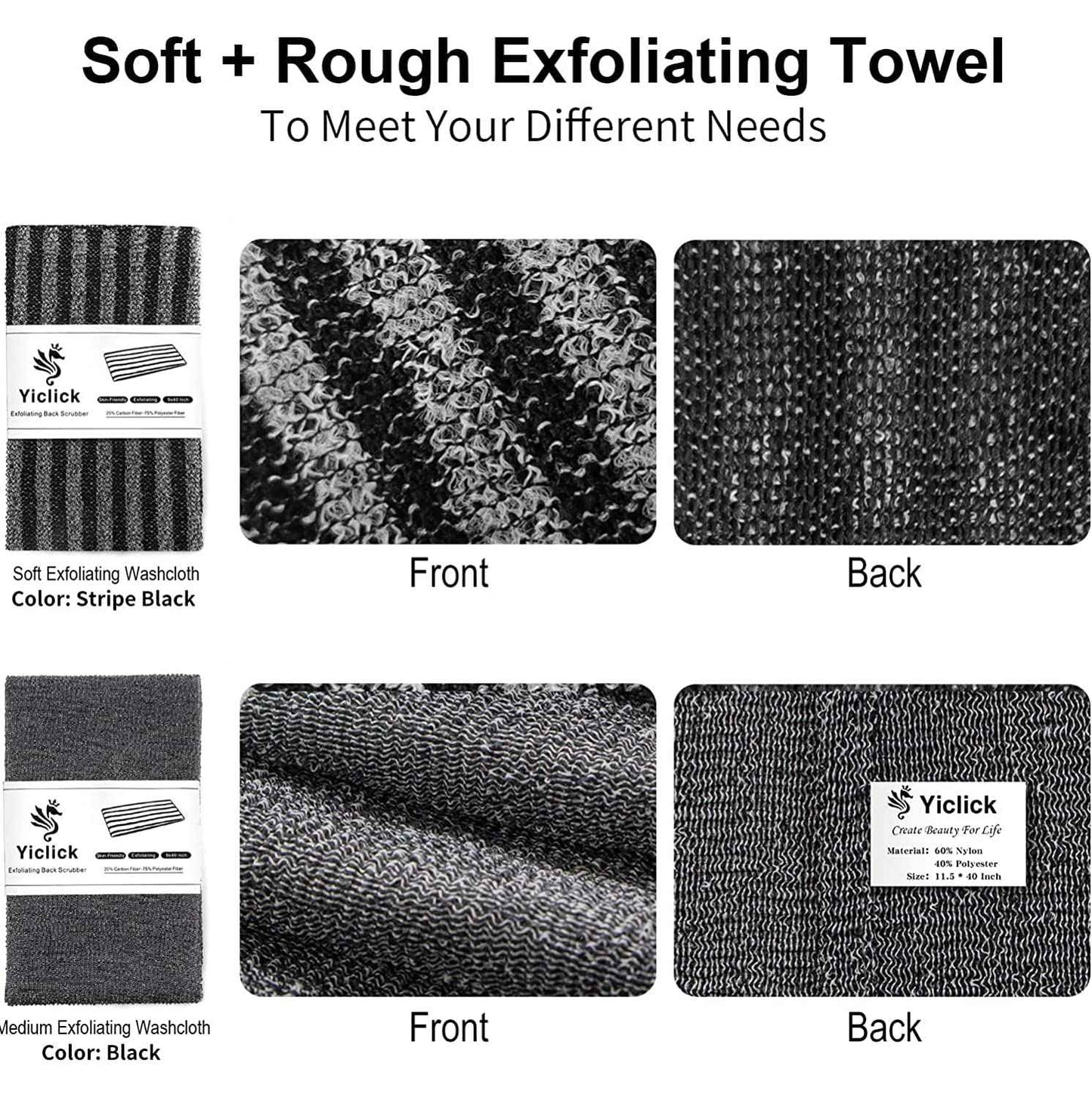 Exfoliating Washcloth + Exfoliating Glove for back scrubber & body scrubber