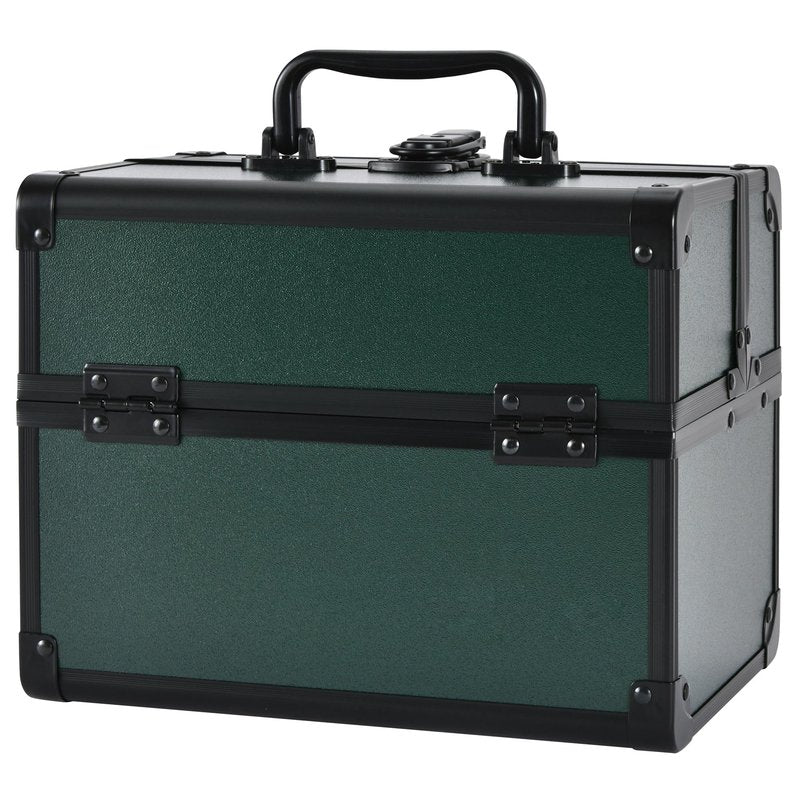 GALHUBIS Makeup Train Case, Portable Makeup Case with Mirror, 2-Trays Cosmetic Organizer Case,Nail Polish Organizer, Travel Makeup Box, Profesional for Salon Barber, Green