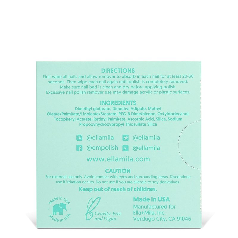 ella+mila Soy Nail Polish Remover Wipes - Non-Acetone, Non-Toxic Fingernail Polish Remover Pads - Travel Size, Individually Wrapped, Lint Free - Enriched with Vitamins (12 Pack)
