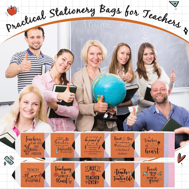 Cholemy 20 Pack Teacher Appreciation Gifts, 10 x 6 Inch Pencil Pouches with Zipper Canvas Cosmetic Pouch Travel Makeup Bag for Valentines Teacher Gift