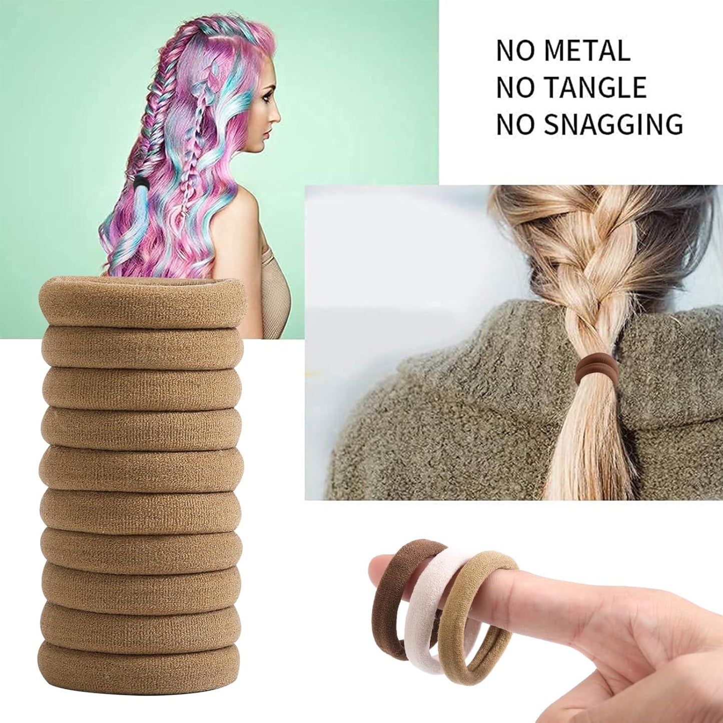 100PCS Black Hair Ties for Women, No Crease No Damage, Seamless Cotton Bands for Thick Thin Hair, Soft Ponytail Holders, Accessories for Girls