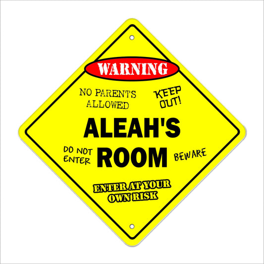 Aleah's Room Sign Crossing Zone Xing | Indoor/Outdoor | 12" Tall Kids Bedroom Decor Door Children's Name boy Girl
