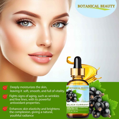 Botanical Beauty BLACK CURRANT AGE DEFYING FACE DRY OIL 100% Natural. Black Currant Oil, Evening Primrose, Grape Seed, Jojoba, Organic Safflower, Vitamin E. Face Moisturizer, Rejuvenate, Anti-aging