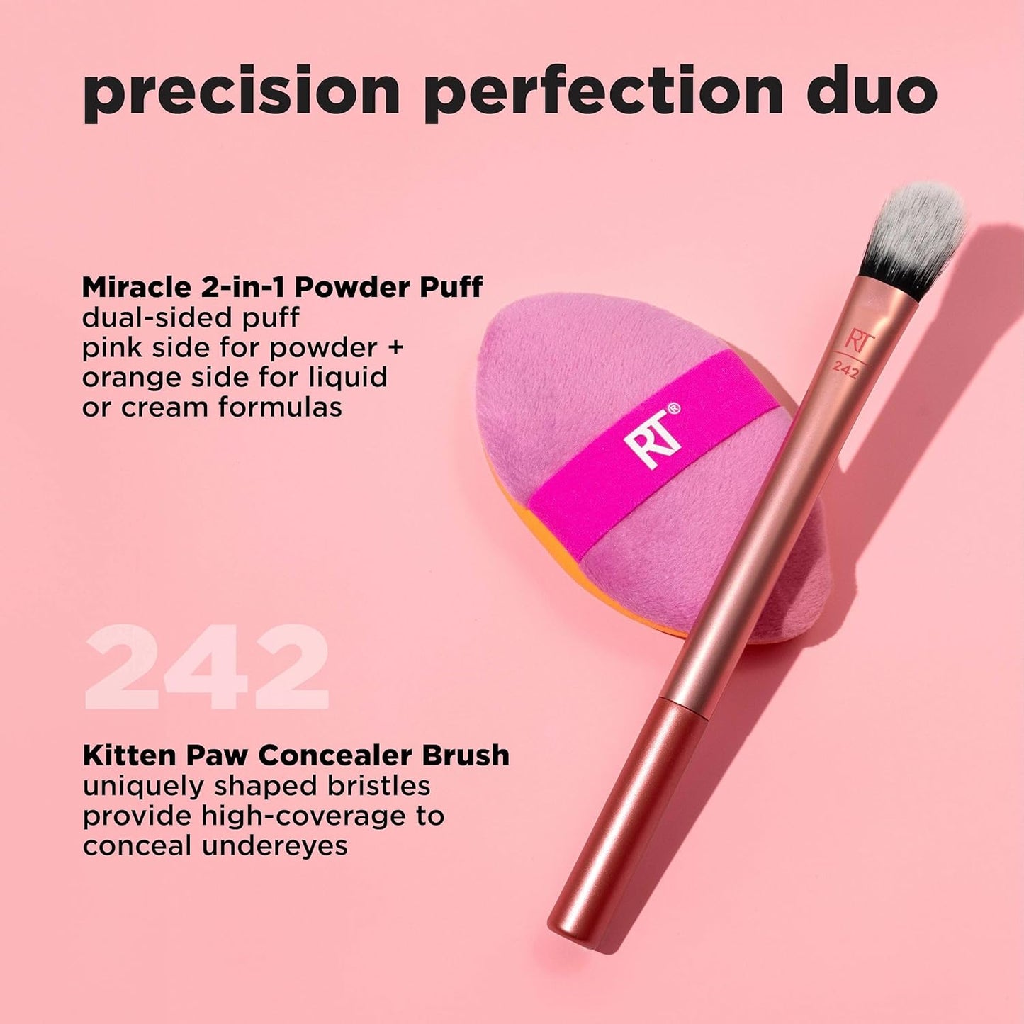 Real Techniques Brightening Concealer Makeup Brush, Viral Kitten Paw Brush Conceals Under Eyes, & Imperfections, Cover Dark Circles, For Brightener & Concealer, RT 242 Brush, Cruelty-Free, 1 Count