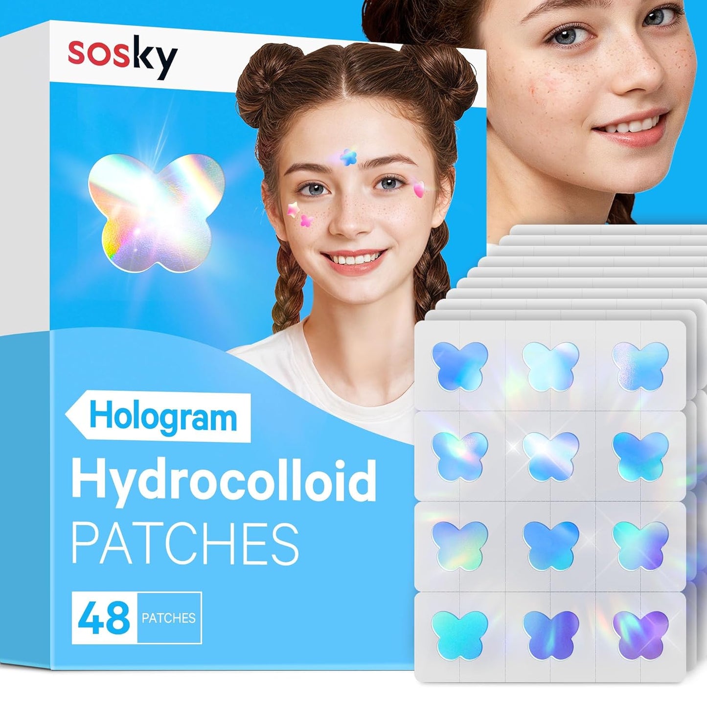 Sosky Pimple Patches for Face, Invisible Hydrocolloid Acne Patches, HSA Store Eligible Items, Zit Sticker for Face and Skin, Pimple Sticker for Covering Zits, Blemishes with Salicylic Acid 48 Count
