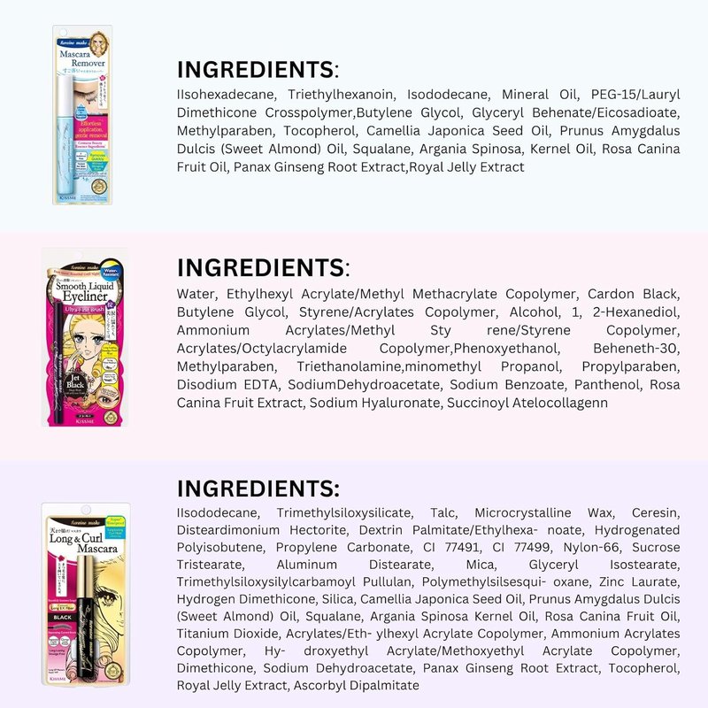 Heroine Make Long & Curl Mascara Set - Waterproof Volumizing Mascara, Smooth Liquid Eyeliner & Gentle Eye Makeup Remover | Made in Japan