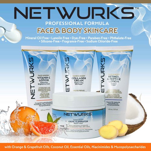 NetWurks Retinol & Peptide Lotion, Renewal Night Cream for Face & Body to Help Reduce Blemishes & Appearance of Fine Lines & Wrinkles, 6 Fl Oz