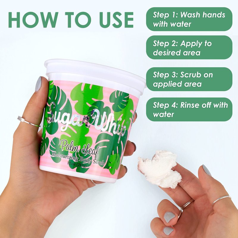 Primal Elements Sugar Whip Exfoliating Scrub, Body and Face Cleanser for Silky Smooth, Moisturize All Skin Types, Palm Leaf - 10 Ounce