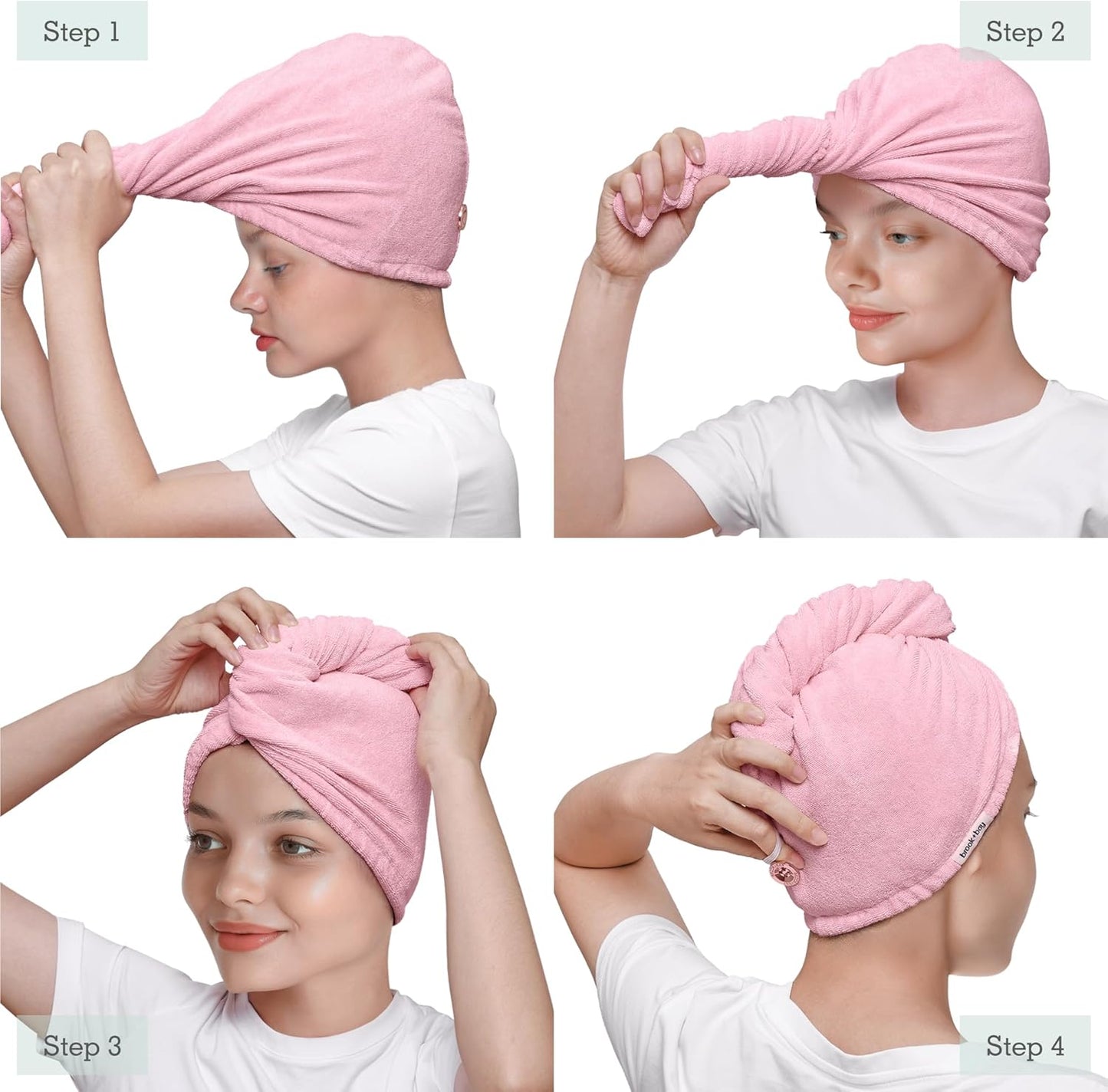 Microfiber Hair Towel Wrap - Quick Dry Anti-Frizz Plopping Turban | Machine Washable - Pink