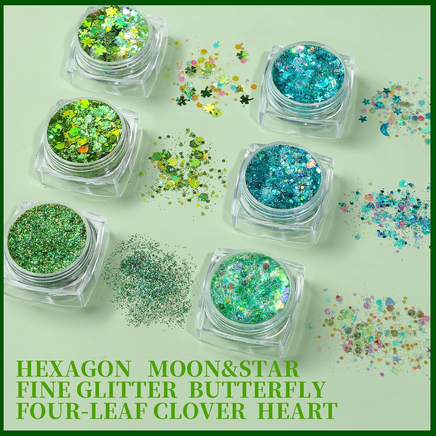 Teenitor Face Glitter Body Glitter, Clear White Body Glitter Gel, Hair Glitter Gel, 6 Shapes Rave Glitter, Mermaid Sequins Makeup Glitters Face Paint, Chunky Sparkling Glitter Gel for Women