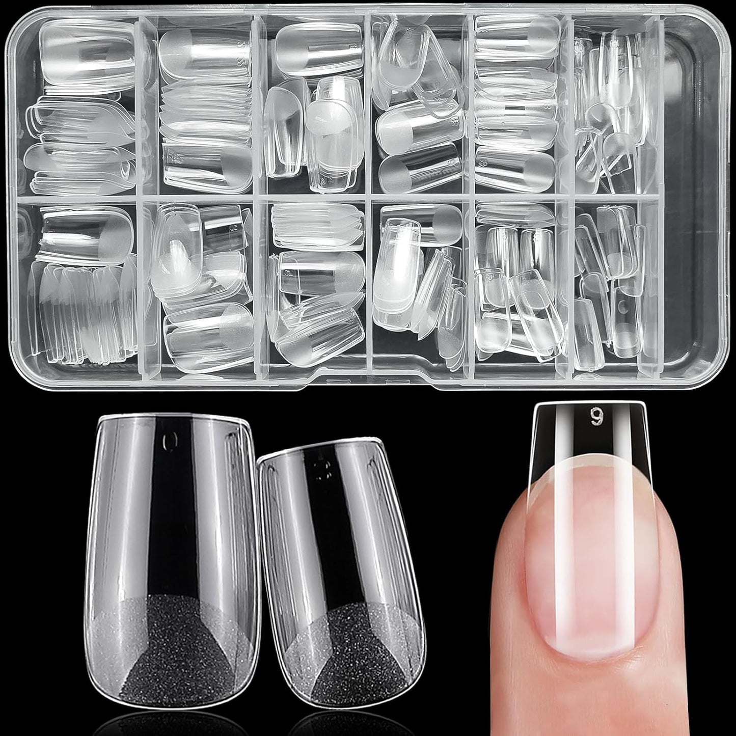 240pc Square Gel Nail Tips Medium Fake Nails for Press on Nails Clear Acrylic Nails Tips, 12 Size Full Cover Nail tips Square Soft Gel Nail Tips False Nails Extension Artificial Fingernails