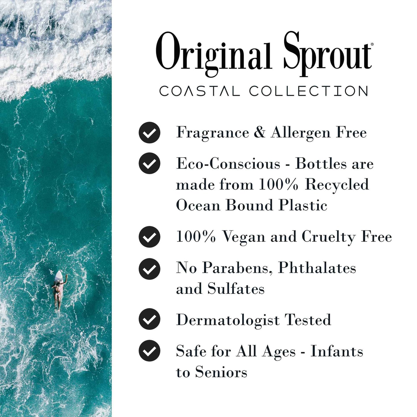 Original Sprout Coastal Collection Body Wash for All Skin Types, Fragrance-Free Body Wash, Vegan, 8 oz. Bottle