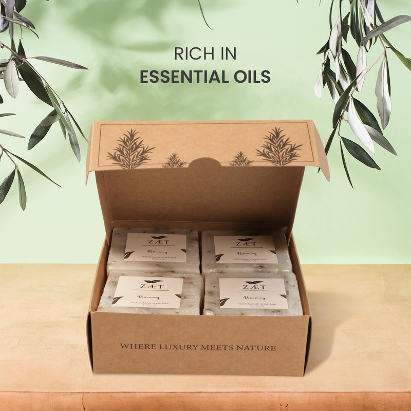ZÆT 4-Pack Rosemary Bar Soap – Made with Rosemary Leaves, Olive Oil and Coconut Oil - Handmade Soap Bar for Face, Body and Hands - Gently Cleanses and Hydrates All Skin Types- For Men and Women