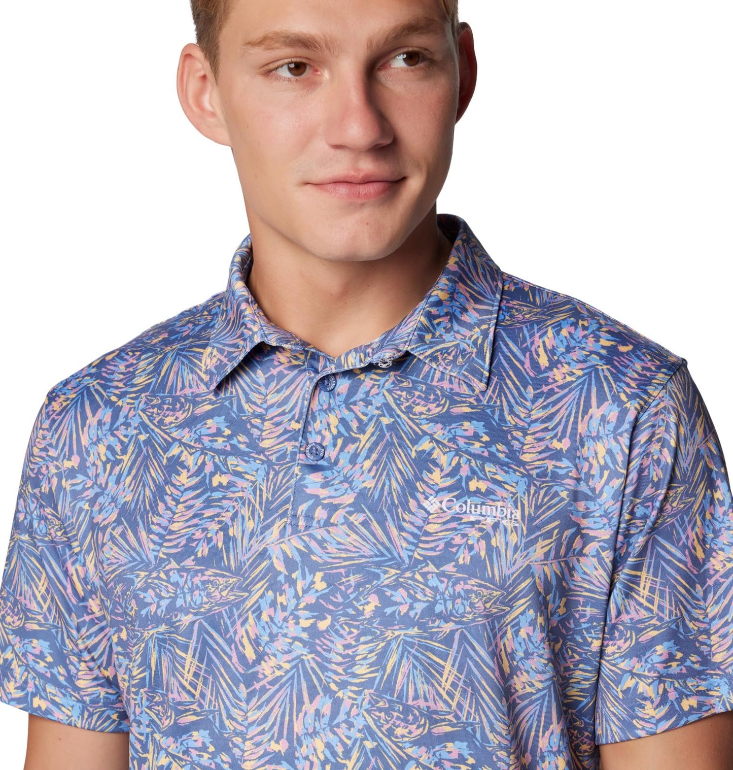 Columbia Men's Super Slack Tide Stretch Polo, Bluebell Tunado, Large