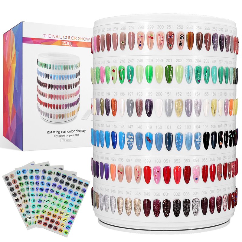 Upgraded Nail Polish Display Book 300 Colors, Professional Nail Color Sample Display Show with Transparent Nails Tips and Nails Polish Number Stickers