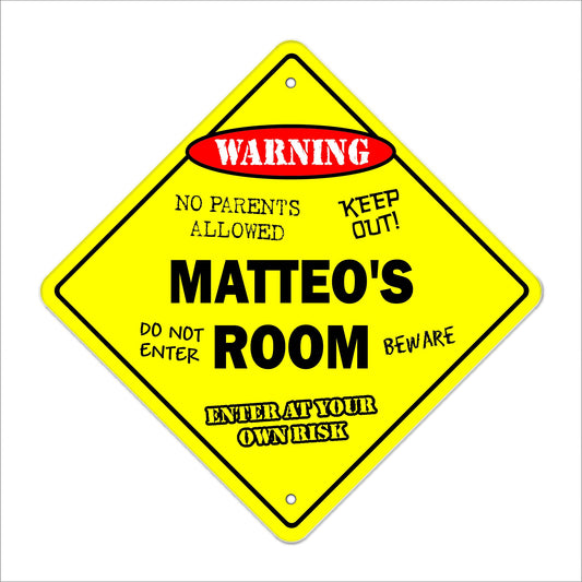 Matteo's Room Sign Crossing Zone Xing | Indoor/Outdoor | 12" Tall Kids Bedroom Decor Door Children's Name boy Girl