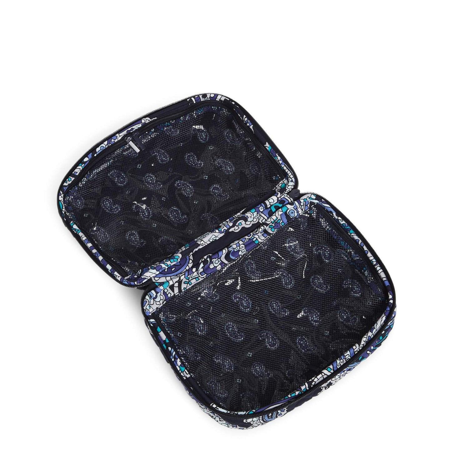 Vera Bradley Women's Cotton Lay Flat Cosmetic Makeup Organizer Bag, Deep Night Paisley, One Size
