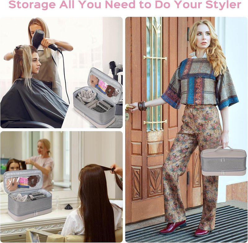 Travel Carrying Case for Shark Flexstyle | Double-Layer Hair Tool Storage Bag - Gray