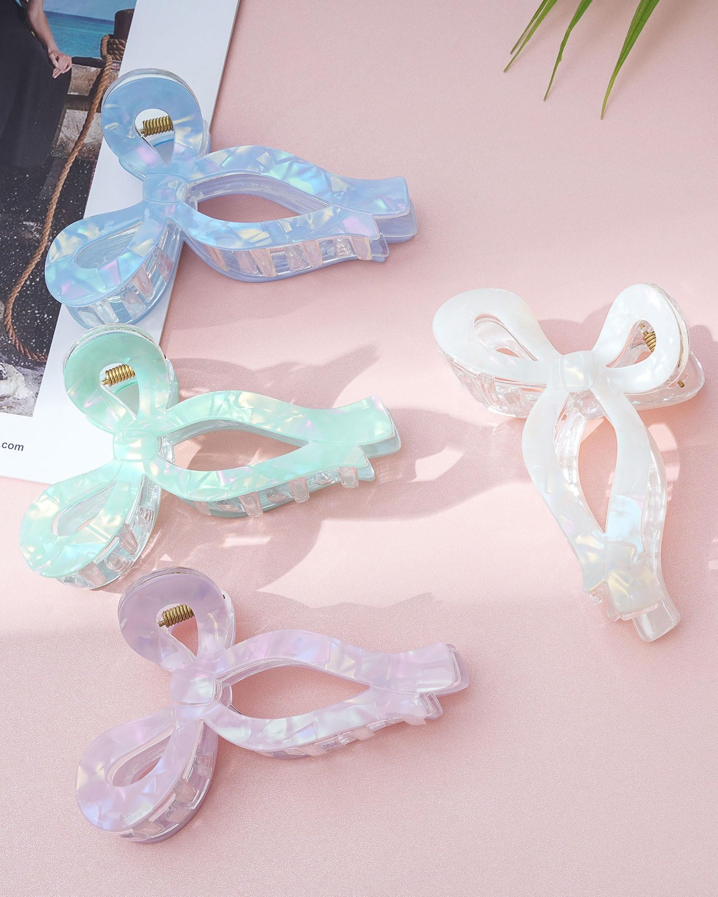 Mesovor Acrylic 4 Pack Elegant Bow Hair Claw Clips for Thin and Thick