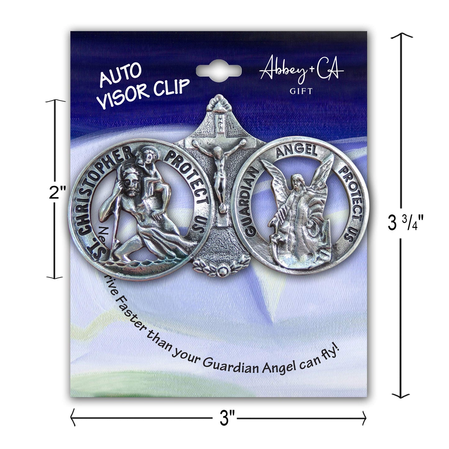 Cathedral Art Saint Christopher and Guardian Angel Visor Clip, Christian Car Accessory for New Drivers, 3 Inches