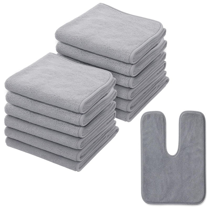 JJUNW 12 PCS U-Shaped Facial Towels, Split Design Estheticians Towels Microfiber Soft Spa Towel Coral Fleece Face Cloth for Beauty Salons Skin Care SPA Centers Estheticians Salon Grey
