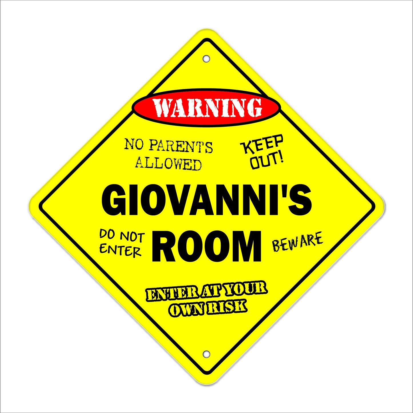 Giovanni's Room Sign Crossing Zone Xing | Indoor/Outdoor | 12" Tall Kids Bedroom Decor Door Children's Name boy Girl
