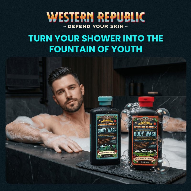 Western Republic - Aviator’s Eucalyptus & Fresh Citrus & Nautical Birchwood & Alpine Sage Body Wash Shower Gel - Hydrating Cleanser - 500ml 2 Pack