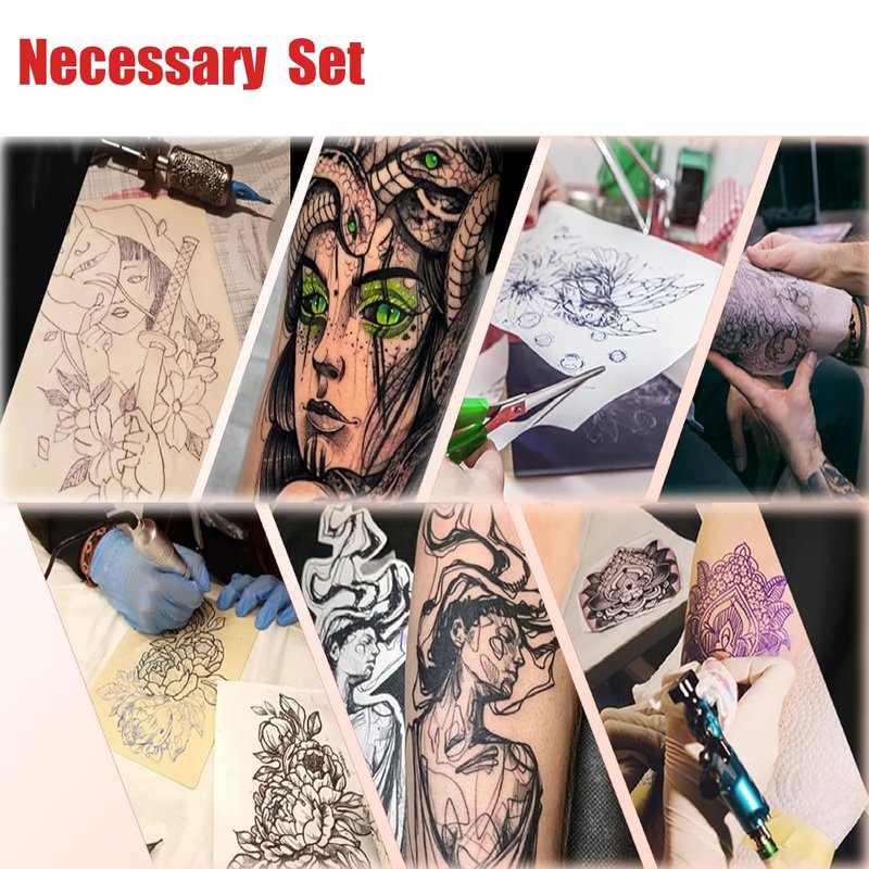 569Pcs Tattoo Skin Practice Kit - SOTICA Professional Kits Include 15 Fake Skin 50 Tattoos Stencil Paper 200 Machine Pen Covers 300 Mixed Ink Caps 4 Grip Tapes Tattoo Gun Kit for Beginners & Artists