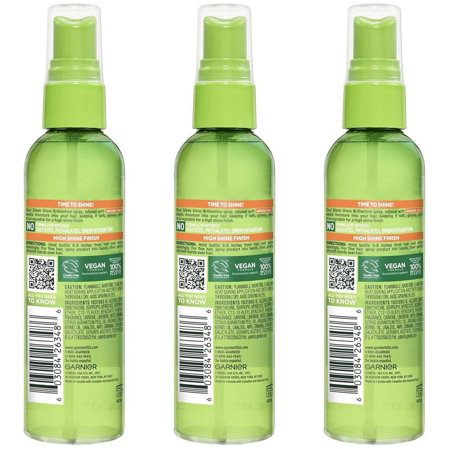 Garnier Fructis Shine Glossing Spray - Argan Oil Formula for High Shine Finish | 3 Fl Oz, 3 Count