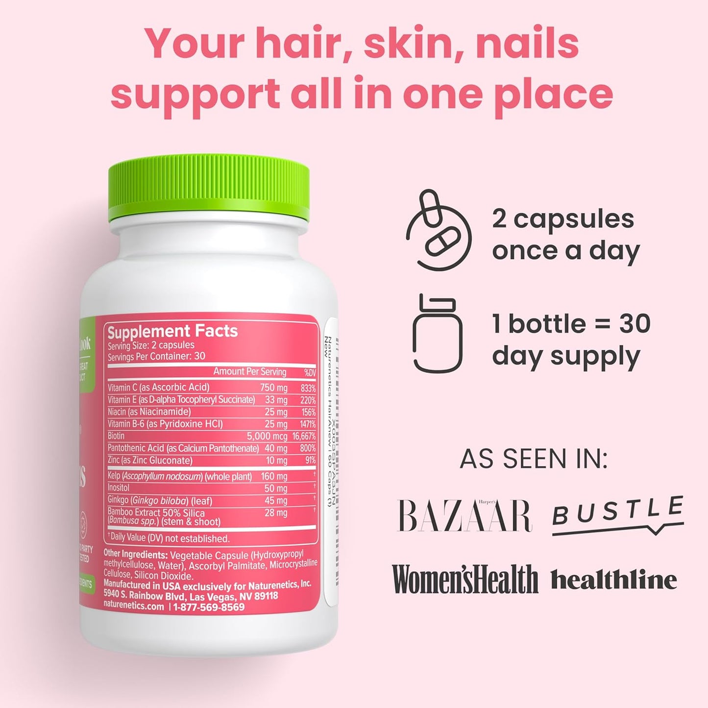 Hair Growth Vitamins - Vegan Formula for Faster Hair Growth | 60 Capsules with 5000mcg Biotin for Thicker, Fuller Hair & Enhanced Skin & Nail Health