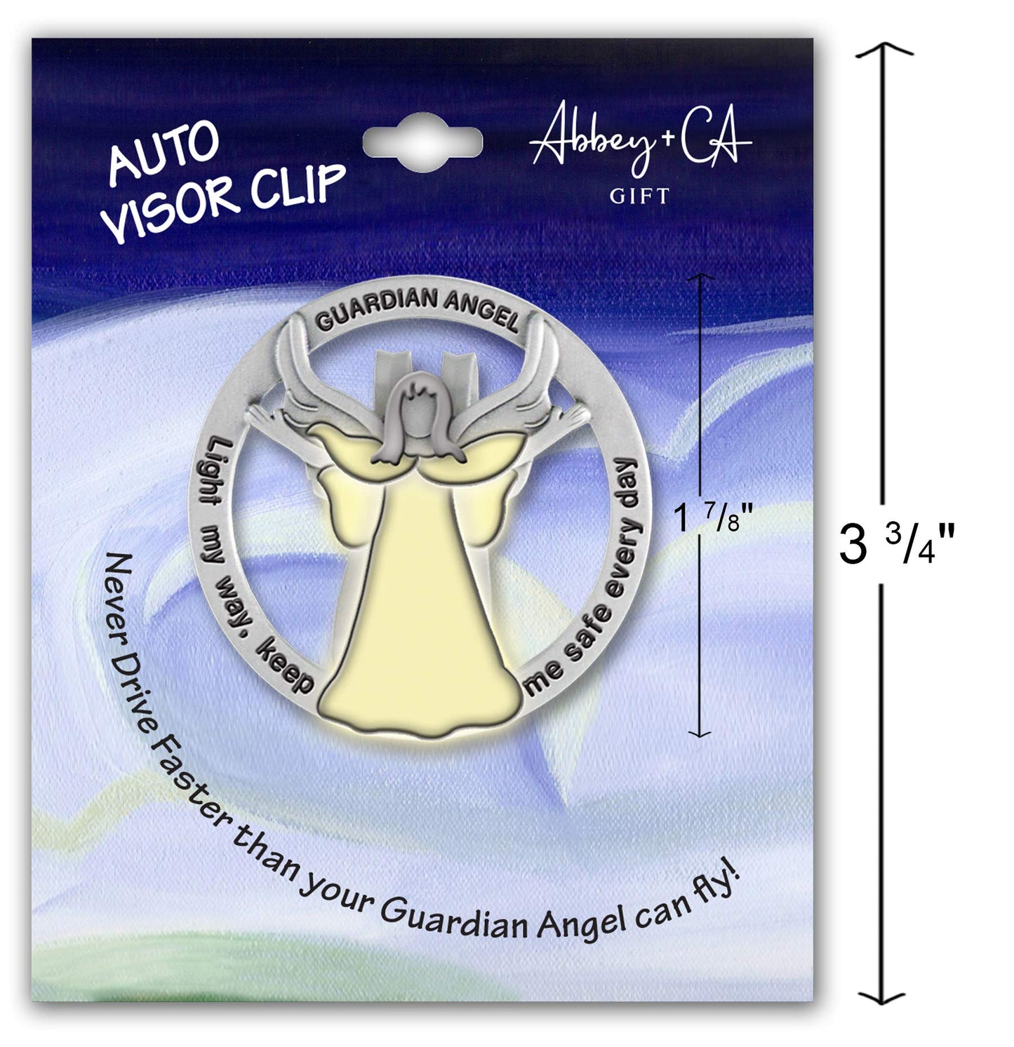 Light My Way Guardian Angel Auto Visor Clip, Glow in the Dark, Gifts for Drivers, 1 7/8-Inches, by Abbey & CA Gift