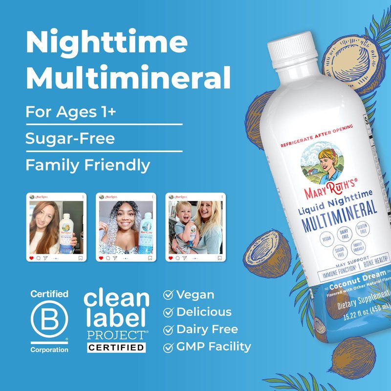 MaryRuth's Liquid Nighttime Multimineral | NO Melatonin | Bedtime Routine | Magnesium Citrate | Calcium | Zinc | Vitamin D3 | Vegan | Sugar Free | Gluten Free | 15.22 Oz