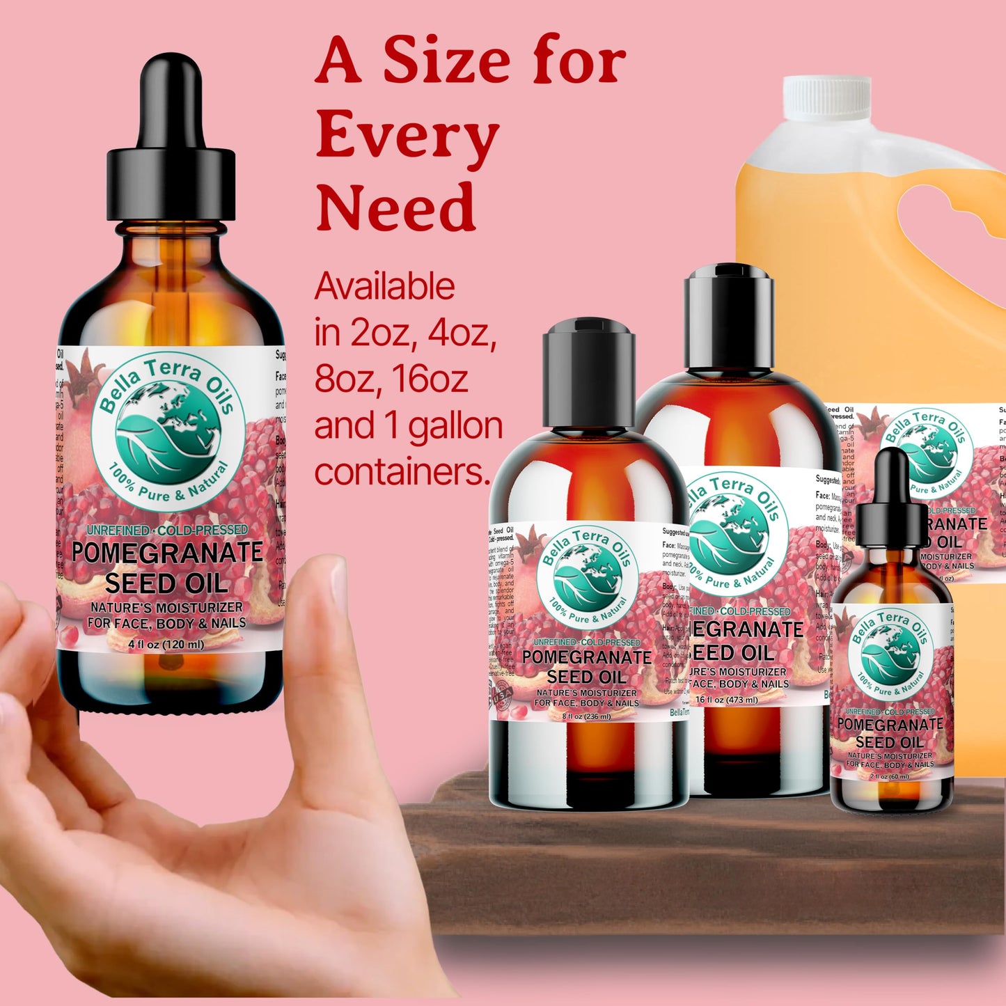 Bella Terra Oils - Organic Pomegranate Seed Oil 16 oz - Revel in the Essence of Punicic Acid & Ellagic Acid, Nature’s Gift for Radiant & Nourished Skin