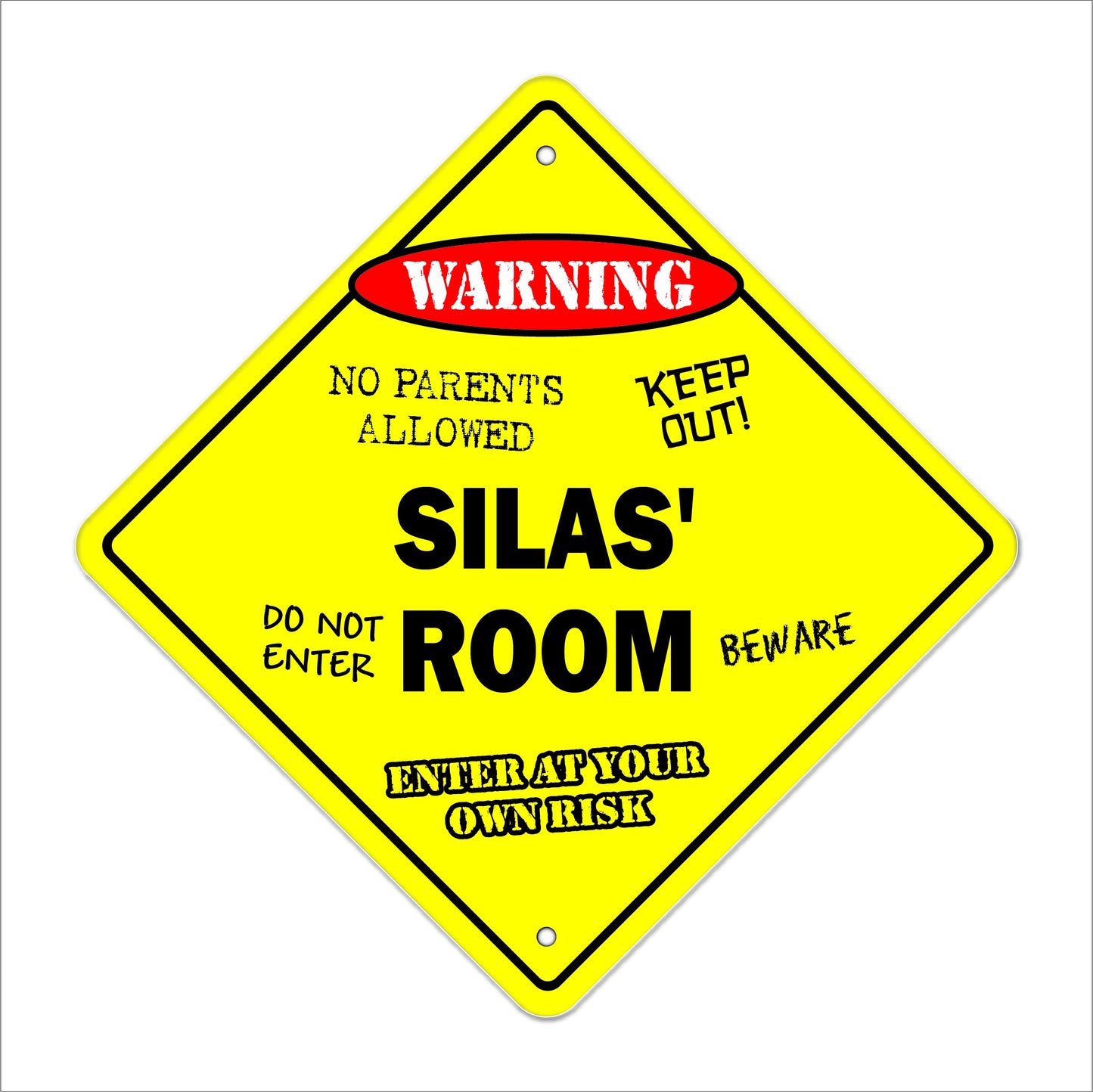 Silas' Room Sign Crossing Zone Xing | Indoor/Outdoor | 12" Tall Kids Bedroom Decor Door Children's Name boy Girl