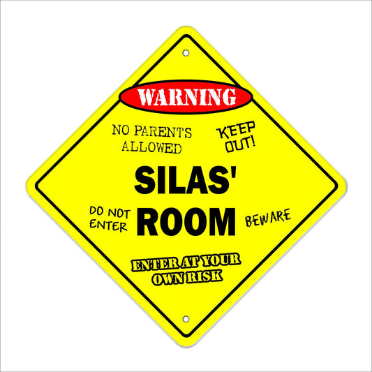 Silas' Room Sign Crossing Zone Xing | Indoor/Outdoor | 12" Tall Kids Bedroom Decor Door Children's Name boy Girl