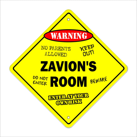 Zavion's Room Sign Crossing Zone Xing | Indoor/Outdoor | 12" Tall Kids Bedroom Decor Door Children's Name boy Girl