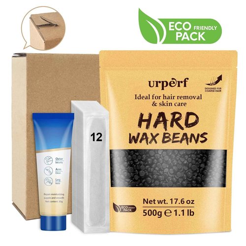 1.1 lb Wax Beans for Hair Removal Kit, Brazilian Coarse Waxing for Bikini, Face, Eyebrow, Back, Chest, Legs, Armpit, At Home Waxing Beads for Women Men,With 30g Care Cream & 12 Applicator Sticks