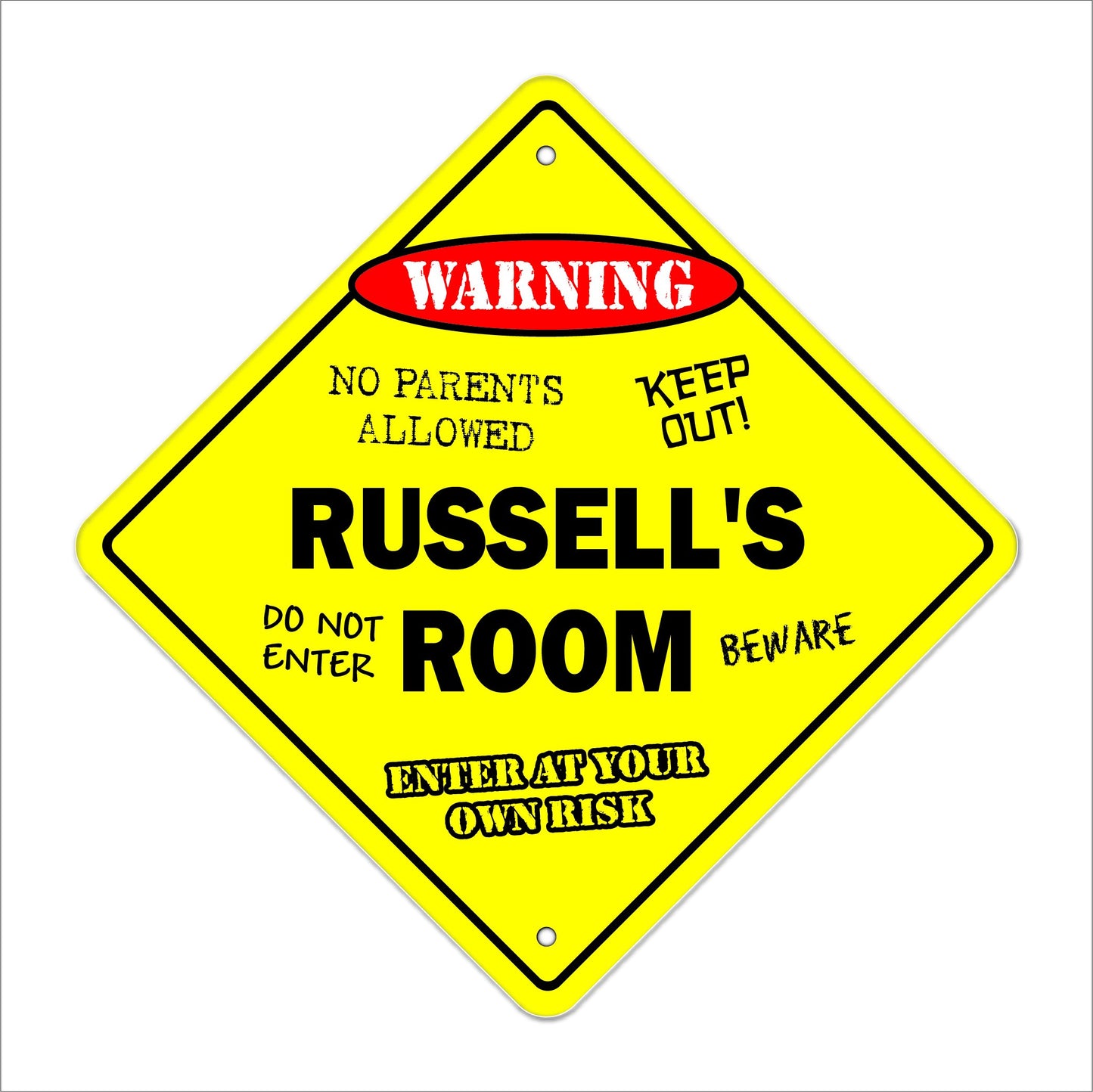 Russell's Room Sign Crossing Zone Xing | Indoor/Outdoor | 12" Tall Kids Bedroom Decor Door Children's Name boy Girl