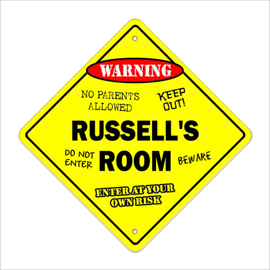 Russell's Room Sign Crossing Zone Xing | Indoor/Outdoor | 12" Tall Kids Bedroom Decor Door Children's Name boy Girl