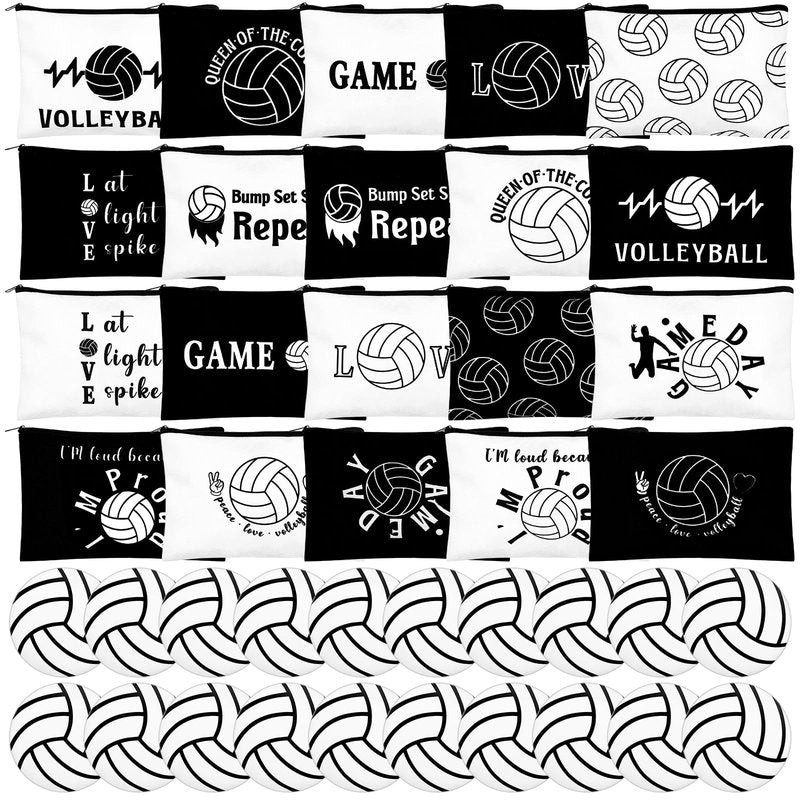 40Pcs Volleyball Party Favors Gifts for Team Include Cosmetic Bags Compact Mirror Ball Gifts for Sport Themed Party Supplies Accessories Women Player Sport Lovers Volleyball Lover Coach