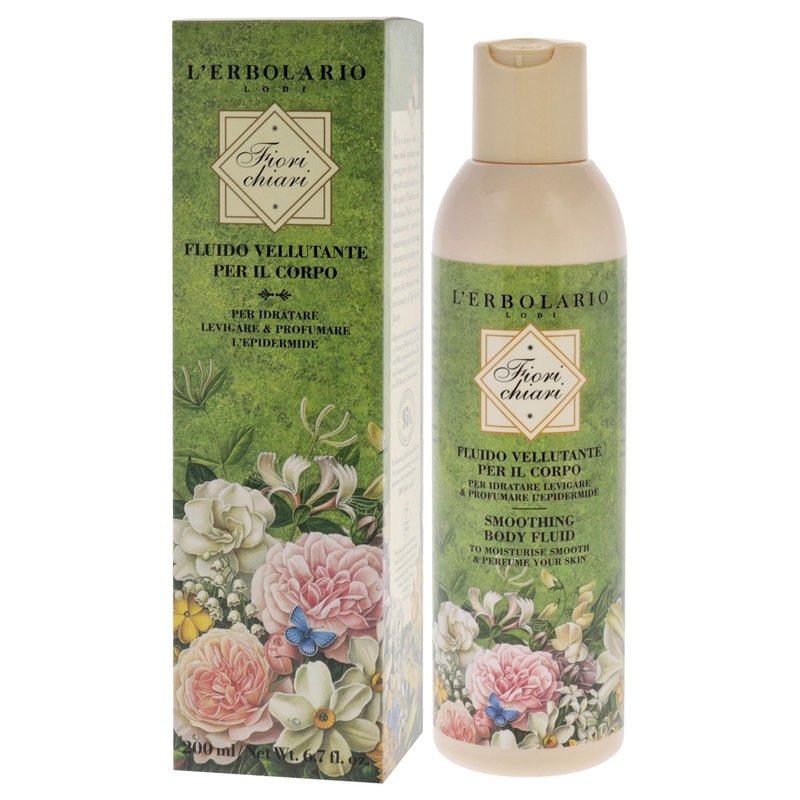 L'Erbolario Fiorichiari Smoothing Body Fluid - Floral Moisturizing Body Lotion with White Lily, Coconut Butters - Softening Dry Skin Lotion - 6.7 oz