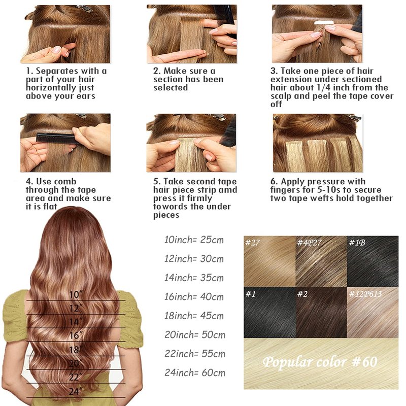 Purfasion Tape in Hair Extensions Remy Human Hair Dark Brown Invisible Skin Wef 22inch 60g 20 Pieces Staight Tape ins for Fashion Women